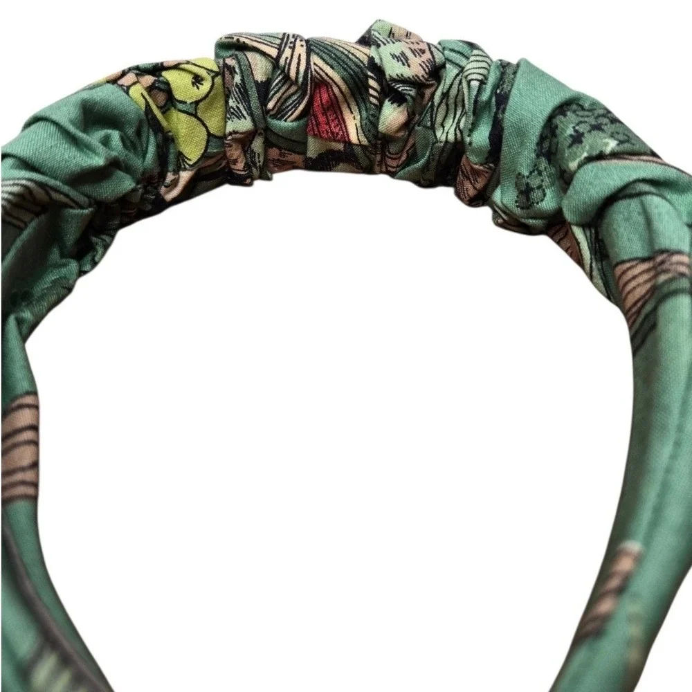 Fly By Night NYC Illustrated Garden Classic Crown Knotted Headband Green Whimsy